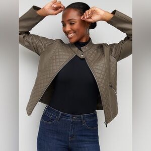 New York & Company Taupe Bomber Jacket with Quilted Design